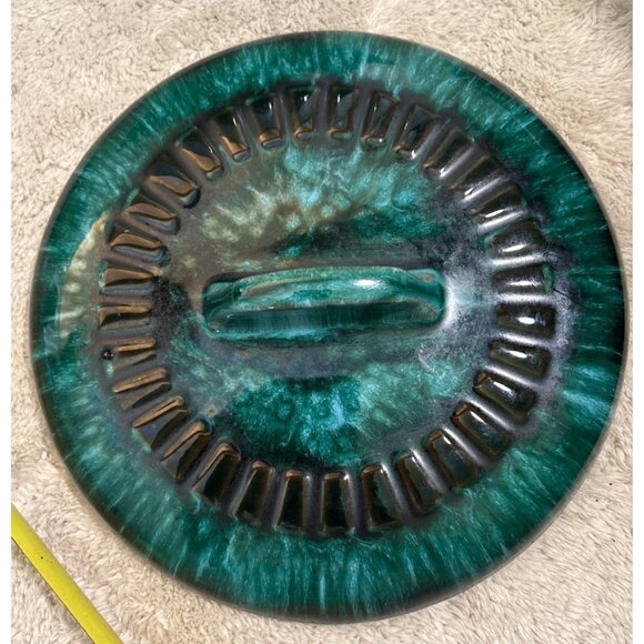 Blue Mountain Pottery Casserole Dish W/ Lid BMP Green Drip Glaze Handles MCM 9" - Picture 4 of 9